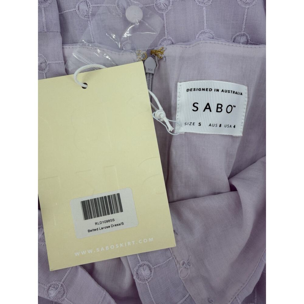 SABO Belted Larose Dress Lilac Square Neckline Puff Sleeves Vintage Flair Size 4 - Picture 9 of 11
